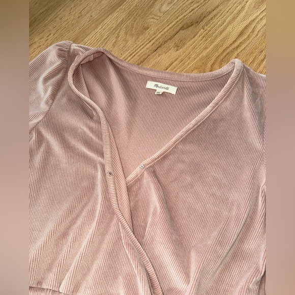 Madewell Corduroy Tie-front Faux-wrap Long Sleeve Blouse Top Pink Mauve Small - Picture 8 of 9